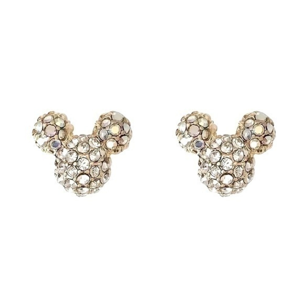 Crystal Mickey-Shaped Gold Stud Earrings - Sparkling Pavé